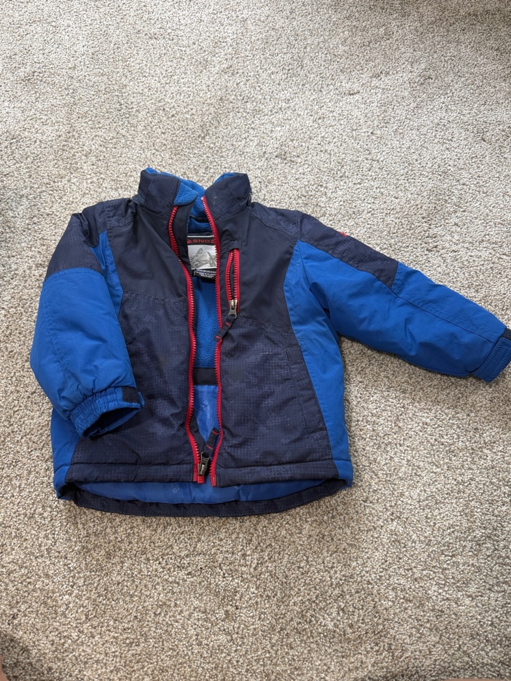 Snozu Blue & Navy Kids Puffer Jacket with Red Zipper